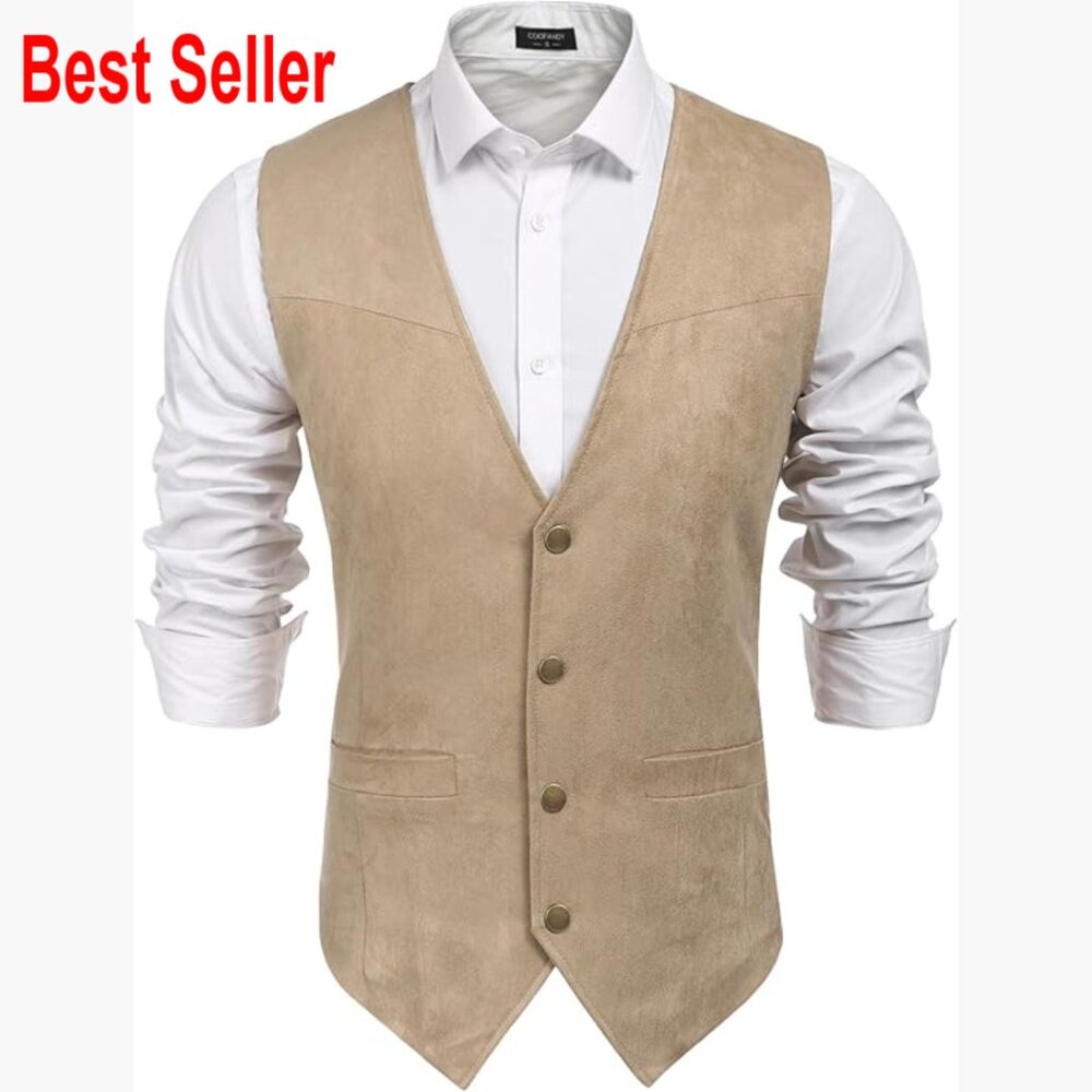Classic Men's Suede Vest in Beige - Stylish Layering Vest